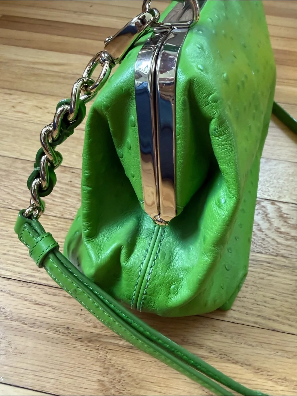 Kate Spade Victoria Falls Madeline Ostrich Crossbody Shoulder Bag, lime green